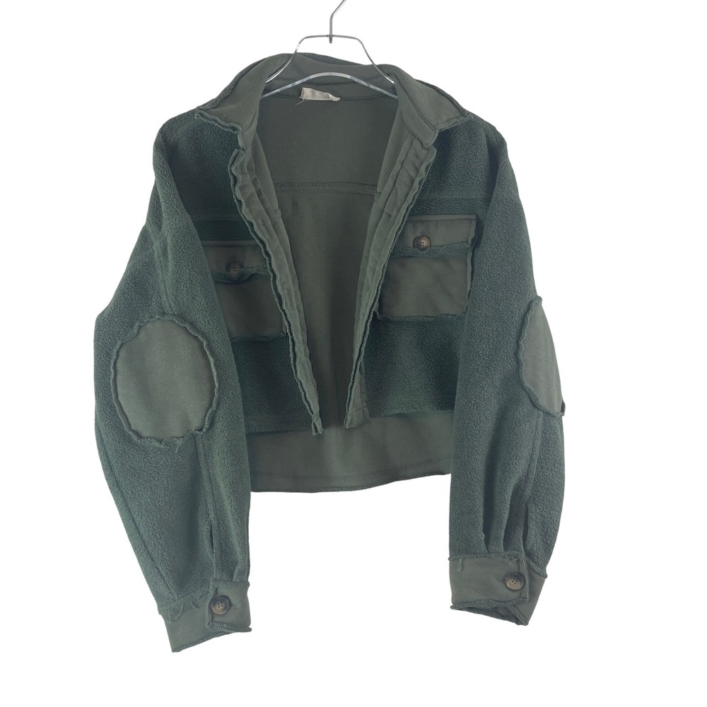 Altar'd State Cropped Fleece Utility Jacket Size S Olive Green Gorpcore Boho